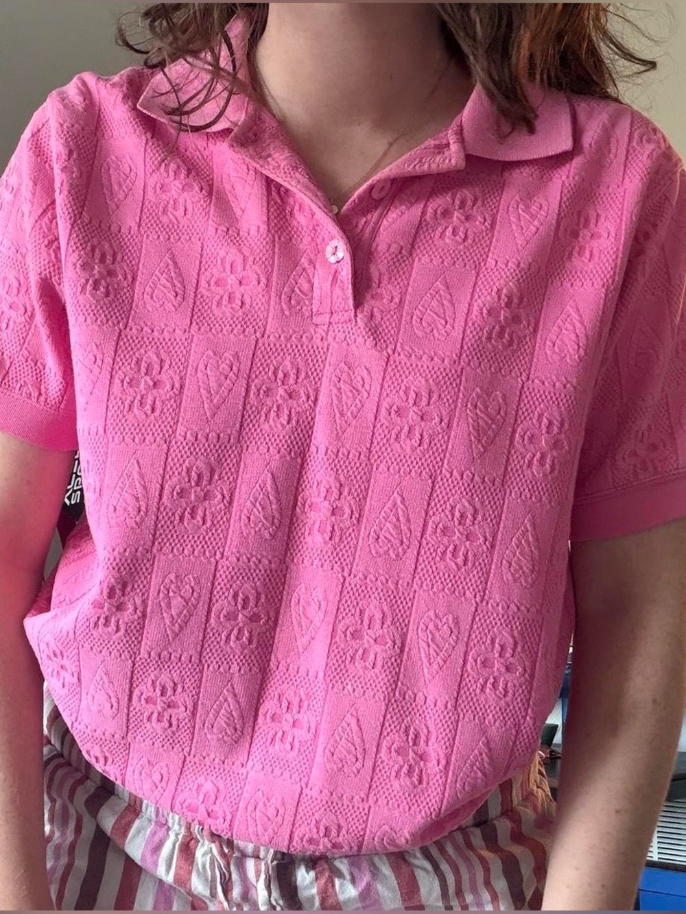 Vintage Pink Cutesy Textured Polo Top - Women's